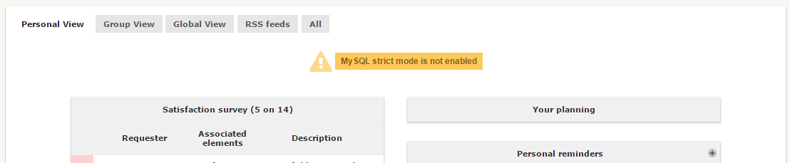 MySQL strict mode is not enabled on GLPI debug mode