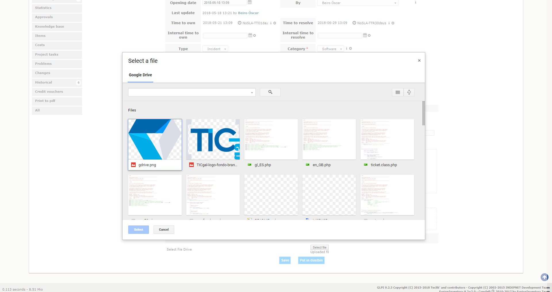 GLPi GDrive Plugin Screenshot 2