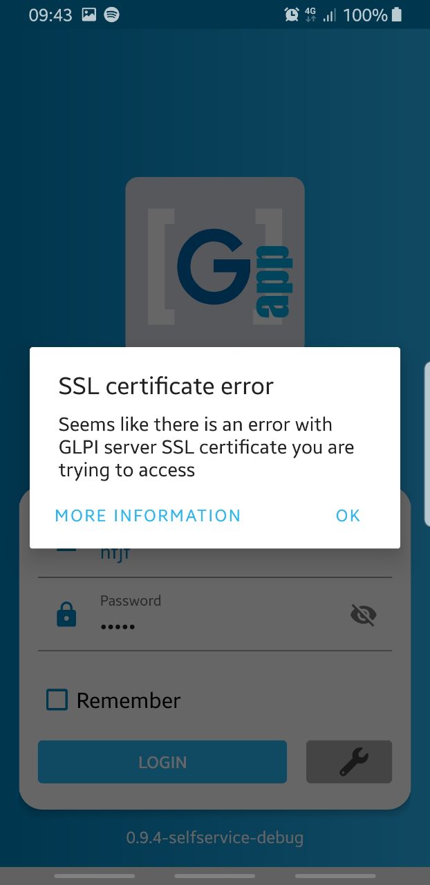 SSL Certificate error. Seems like there is an error with GLPI Server SSL certificate you are trying to access