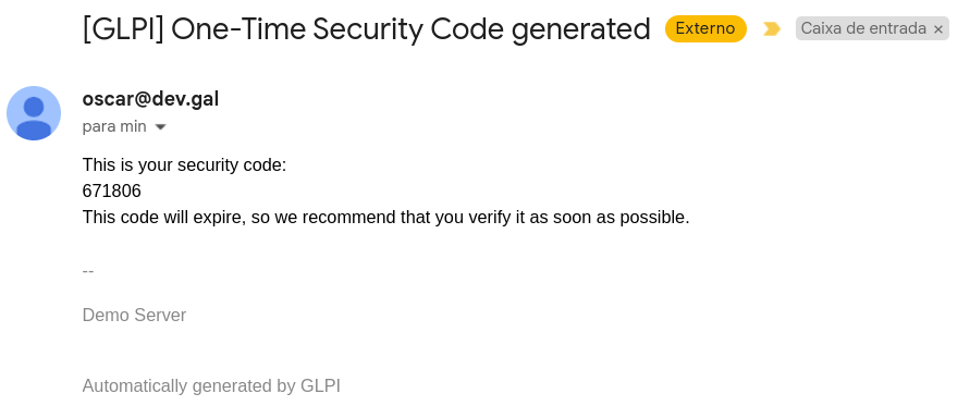 MFA for GLPI code email notification